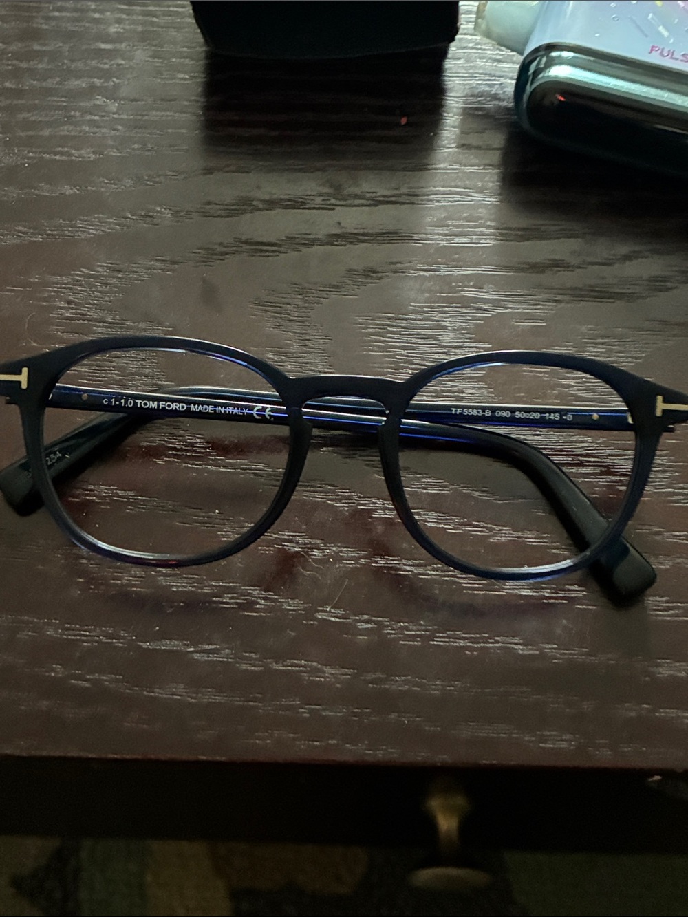 Tom Ford Round Navy Blue Men's Eyeglasses with Subtle Gold Accents